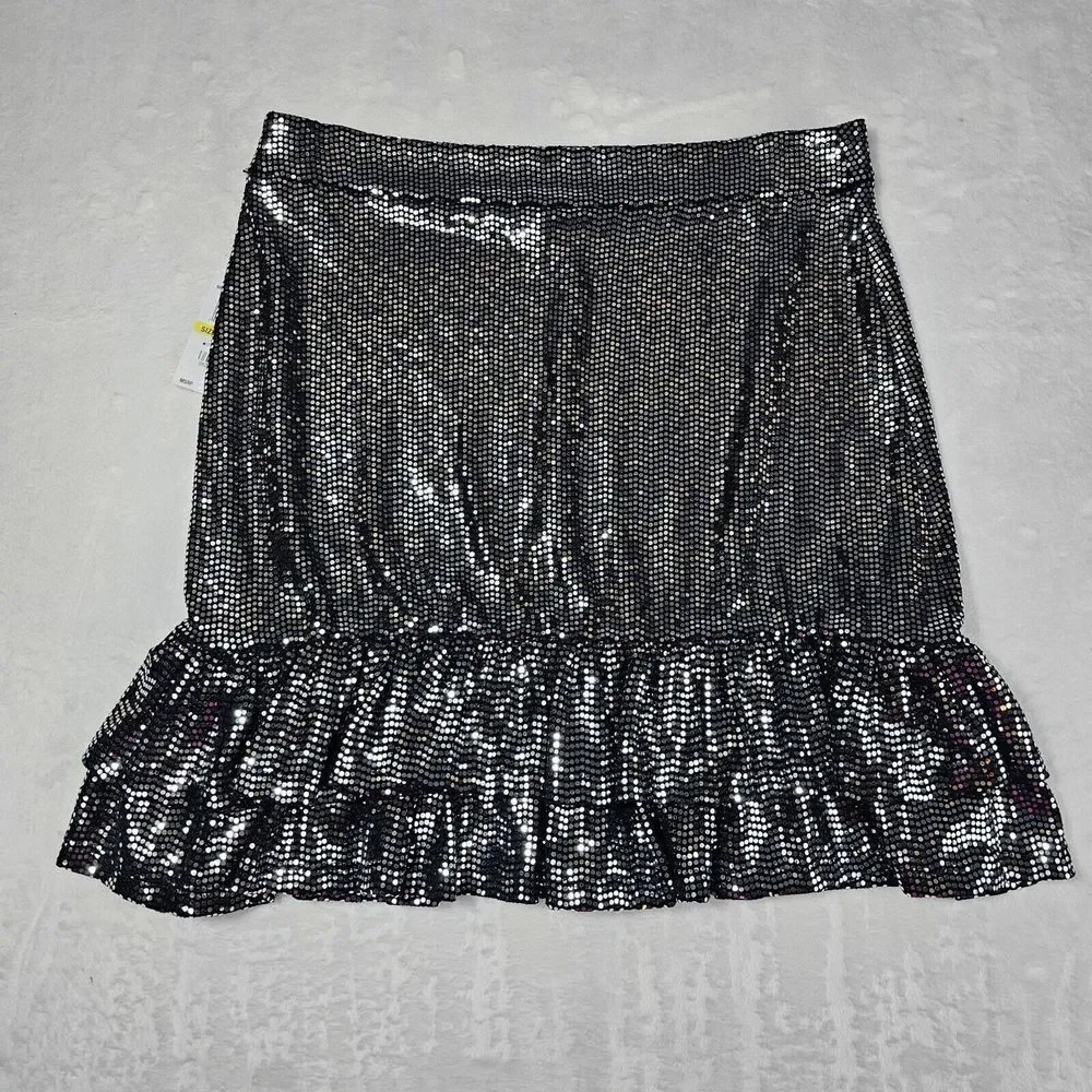 Michael Kors Medium Black Metallic Dot Tiered Ruffle Hem‎ Skirt Whimsigoth Disco